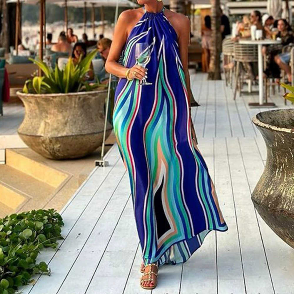 ZARA Summer Fashion Print Halter Bohemian Midi Beach Dress